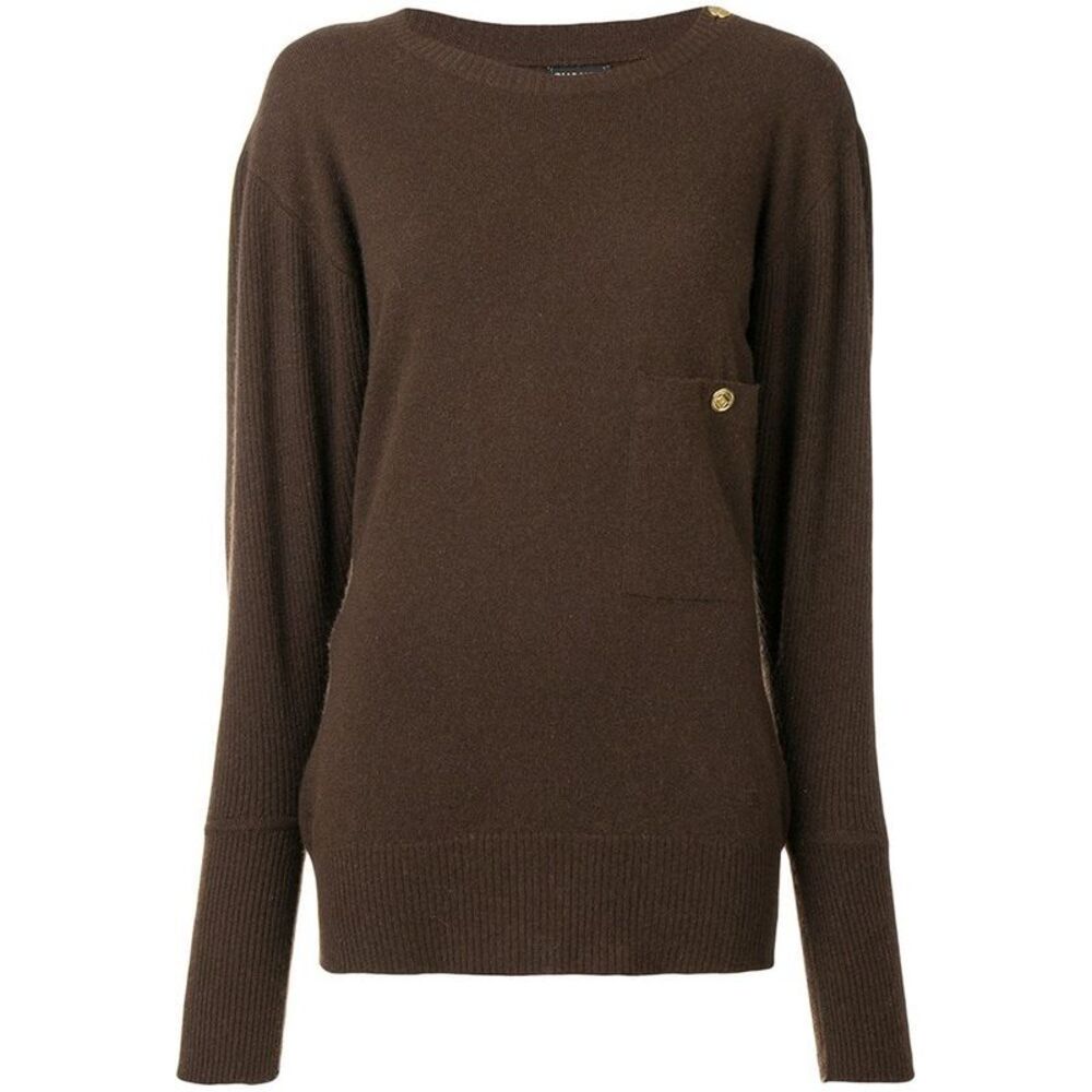 Chanel 80s Brown Cashmere Oversized Sweater with Gold Logo Button Details